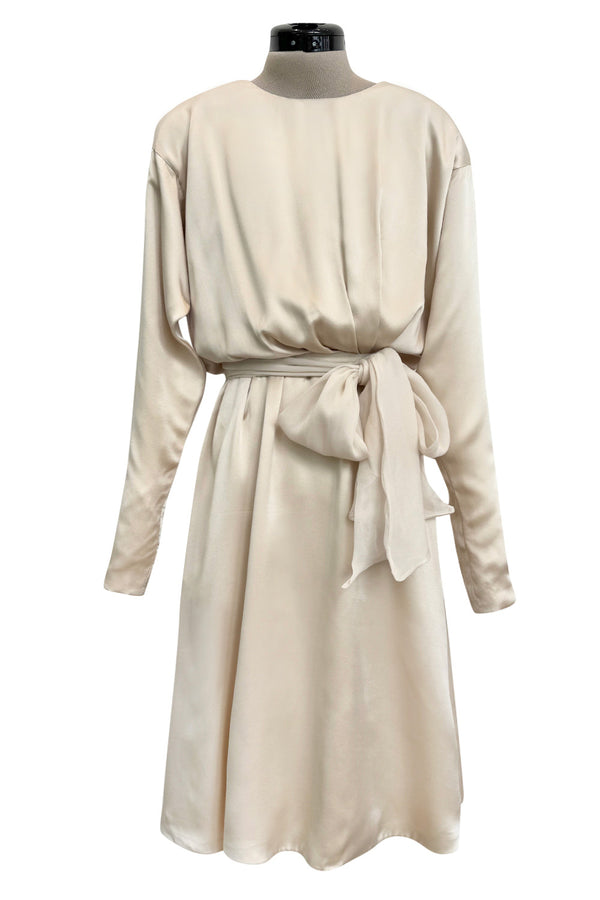 Incredible Spring 1990 Yves Saint Laurent Haute Couture Runway Look 50 Ivory Silk Dress