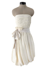 Fall 2006 Chloe Ivory Dress Silk Chiffon Strapless Dress w Sash Waist Detail