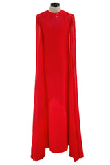 Dreamy Resort 2019 Givenchy by Clare Waight Keller Red Silk Dress w Sequins &  Floor Length Sleeves