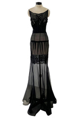 Fabulous c2006 John Galliano Black Silk Organza & Lace Dress w Sequin Detailing