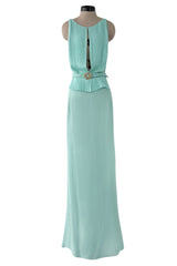 Stunning 2000s Valentino Roma Turquoise Silk Chiffon Dress W Front Slit & Open Back