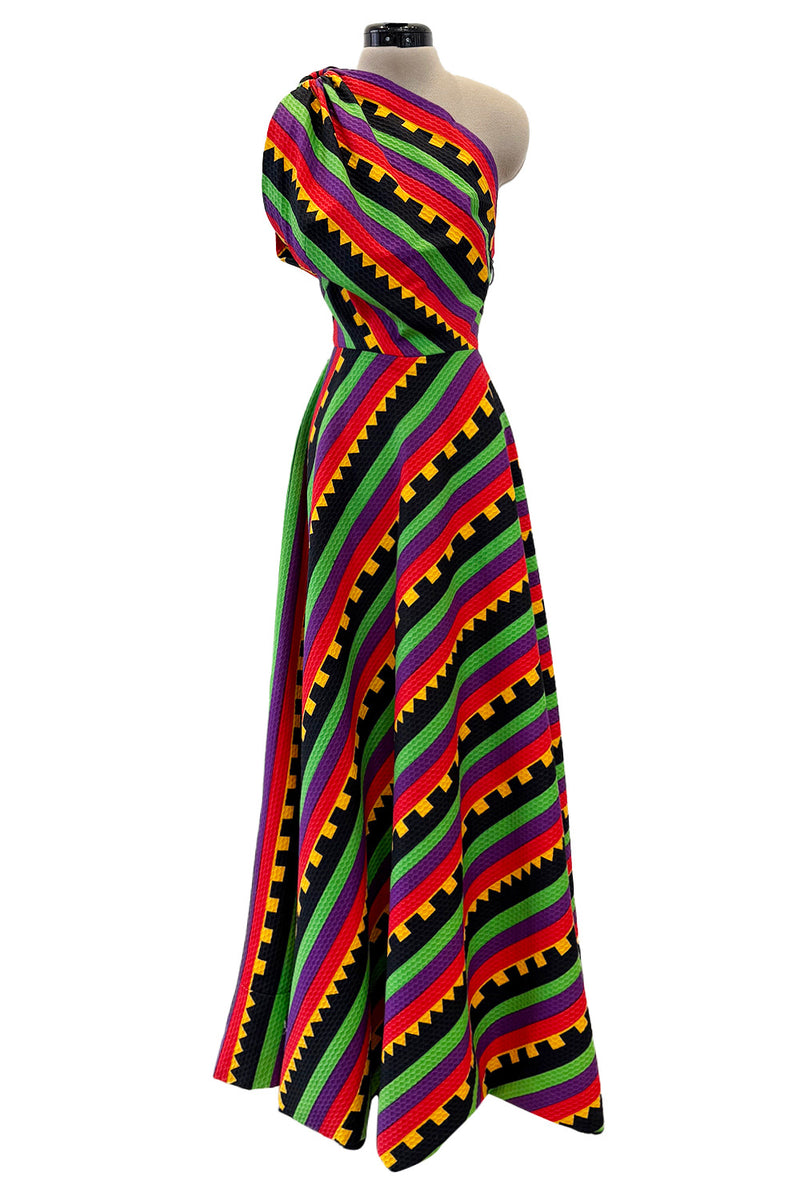 Spring 1972 Lanvin by Jules-Francois Crahay Striped One Shoulder Dress