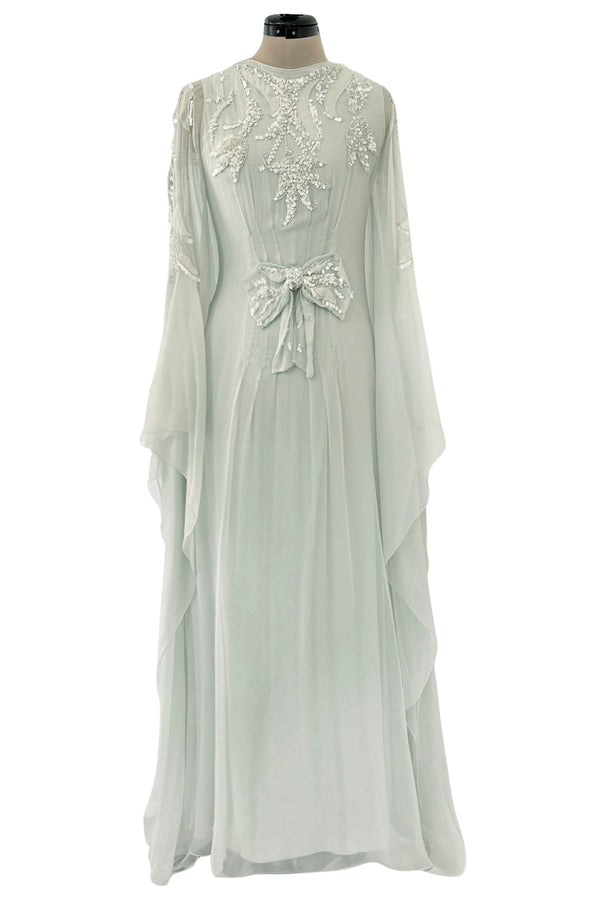 Spectacular Cruise 2011 Christian Dior by John Galliano Pale Seafoam Silk Chiffon Embellished Caftan Dress