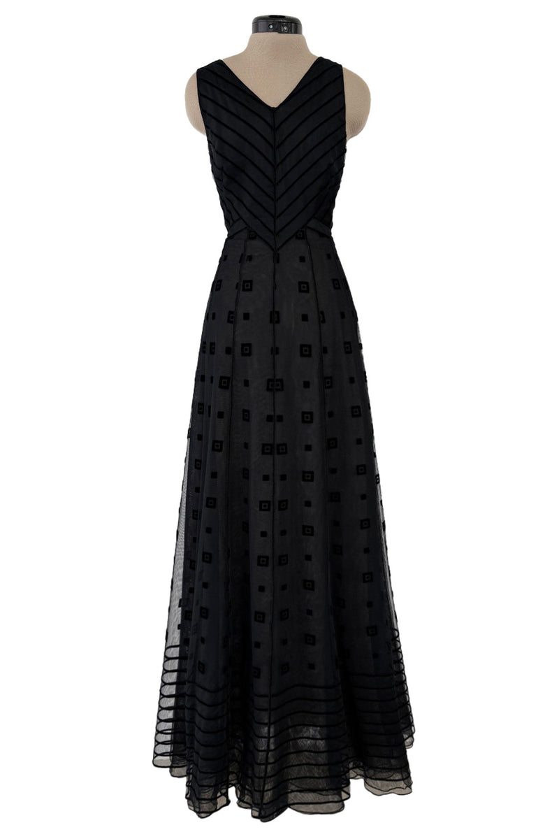 Fabulous Fall 1995 Karl Lagerfeld Runway Black Net Dress w Velvet Detailing