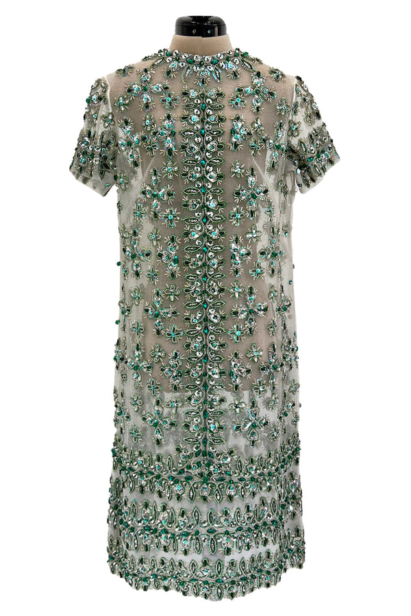 Extraordinary Unlabeled Net Pale Green Dress w Extensive Beading & Sequin Work