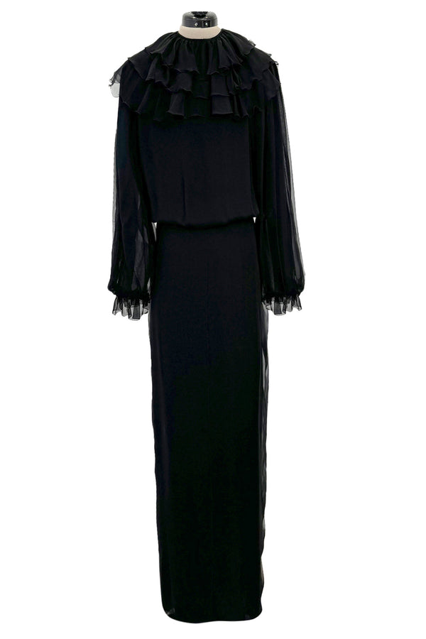 Black Illusion Lace Bra Ankle Length Wrap Slit Chiffon Skirt Two-piece Set