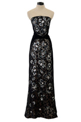 Outstanding Fall 2001 Chanel by Karl Lagerfeld Runway Strapless Sequin & Lace Panel Dress