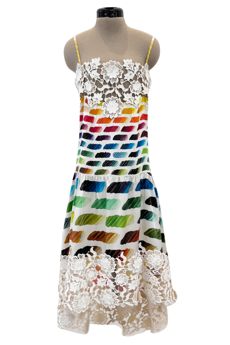 Highly Documented Spring 2014 Chanel by Karl Lagerfeld Runway Rainbow Print & Lace Dress