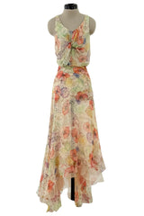 Amazing Spring 2004 Alexander McQueen 'Deliverance' Two Piece Set Floral Silk Chiffon Set