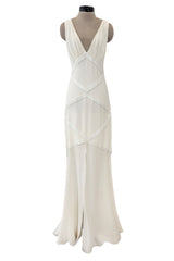 Gorgeous 2000s Valentino Bias Cut Ivory Silk Dress Dress w Beading Detail & Chiffon Skirt