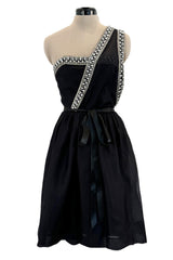 Incredible 1970s Givenchy Demi-Couture One Shoulder Silk Gazaar Dress w Rhinestones Edging