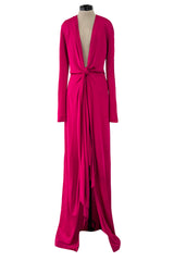 Spring 2018 Givenchy Deep Pink Long Tie Detailed Front Plunge Jersey Dress