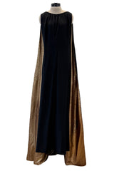 Spectacular Fall 1976 Chloe by Karl Lagerfeld Runway Documented Black Silk & Gold Lame Dress