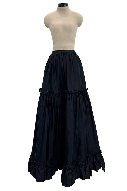 Dreamy Spring 1977 Yves Saint Laurent "Spanish" Collaction Full Length Black Silk Ruffled Maxi Skirt