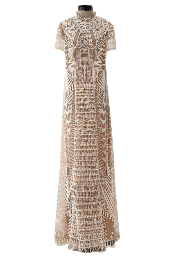 Spring 2016 Valentino by Maria Grazia Chiuri and Pierpaolo Piccioli Ivory Beaded Nude Silk Chiffon Dress