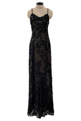 1970s Christian Dior by Marc Bohan Demi-Couture Elaborately Beaded Black Lace Net Dress