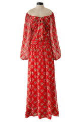 Dreamy Spring 1977 Givenchy Well Documented Off-Shoulder Floral Print Silk ChiffonDress