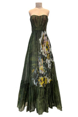 Fall 2019 Valentino by Pierpaolo Piccioli Strapless Strapless Green Dress w Floral Design