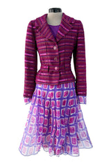 Spring 2001 Chanel Tweed Jacket & Silk Skirt Set w Fall 1999 Cashmere Shell