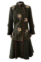 Pre-Fall 2010 Chanel by Karl Lagerfeld Metier D'art Deep Green Suit w Applique