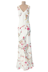 Romantic Spring 2007 Alexander McQueen Stunning Bias Cut Floral Silk Dress w Low Open Back