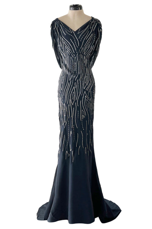 Spring 2006 Dior by John Galliano Deep Blue Dress w Extensive Silver Beadwork