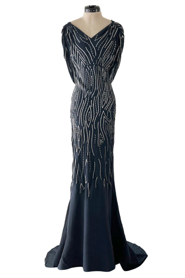 Spring 2006 Dior by John Galliano Deep Blue Dress w Extensive Silver Beadwork