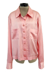 Dreamy 1990s Chanel by Karl Lagerfeld Pastel Pink Silk Stretch Button Front Top