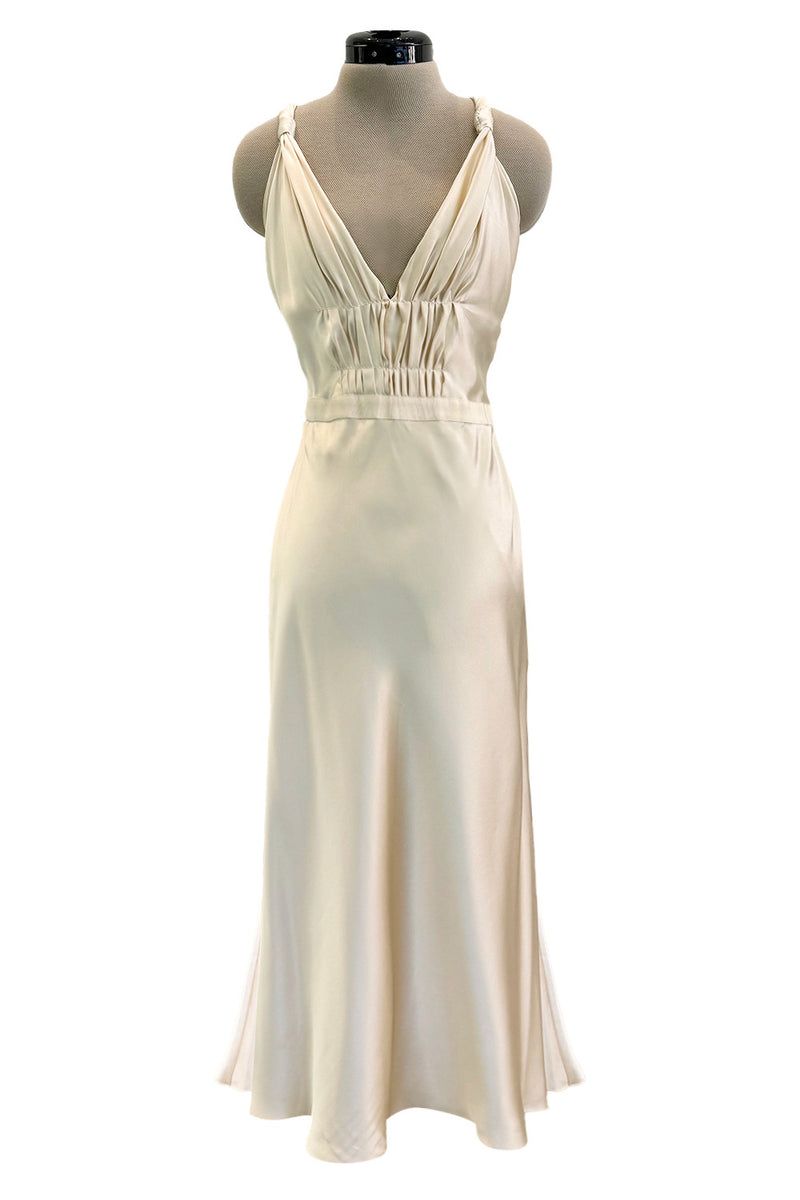 Gorgeous Fall 2000 Prada Backless  Ivory Bias Cut Silk Dress w Front Gathering Detail