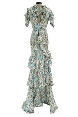 Spring 2006 Roberto Cavalli Runway Look 36 Silk Chiffon Floral Print Dress w Daring Plunges