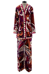 1960s Emilio Pucci Velvet Pink Purple & Brown Print Jacket & Flare Pant Suit Set