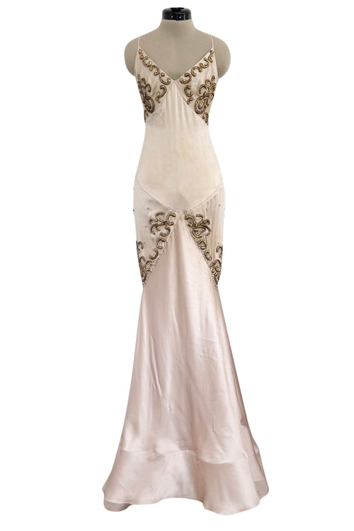 Dreamy 2004 Roberto Cavalli Pale Pink & Copper / Gold Wire Embellished Dress