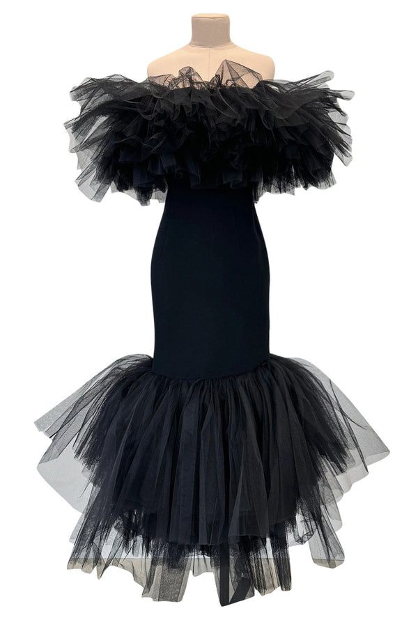 Fall 2020 Alessandra Rich Runway Look 22 in Black Strapless Dress w Tulle Bodice & Hem