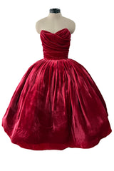 Phenomenal 2012 Dolce & Gabbana Strapless Deep Red Velvet Puff Skirt Dress