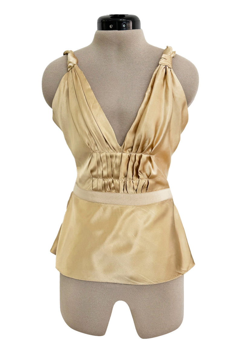 Prettiest Fall 2000 Prada Gold Toned Backless Silk Camisole Top w Front Gathering