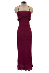 Fantastic Fall 1997 John Galliano Mid Calf Deep Burgundy Knit Dress w Tie Back