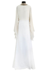 Amazing 2018 Givenchy by Clare Waight Keller White & Ivory Dress w Bead Edged Angel Sleeves