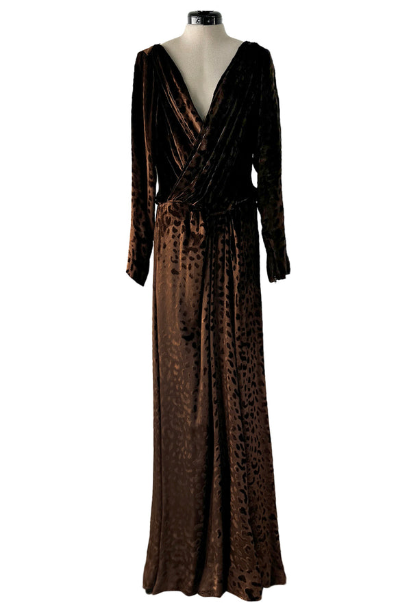 Gorgeous Fall 1986 Yves Saint Laurent Runway Plunge Silk Velvet Leopard Dress