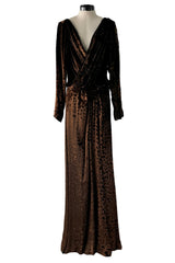 Gorgeous Fall 1986 Yves Saint Laurent Runway Plunge Silk Velvet Leopard Dress