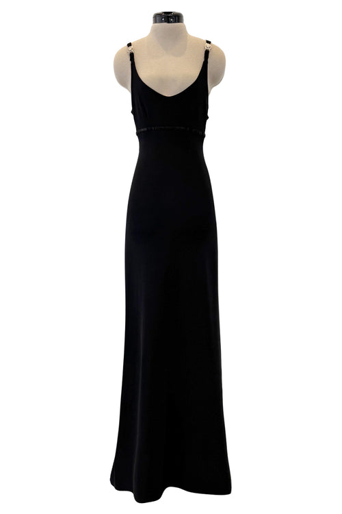 Minimalist c.1995- 1996 Gianni Versace Black Stretch Dress w Side Slits