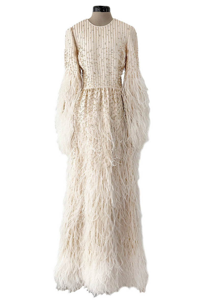 Extraordinary Spring 2020 Valentino by Pierpaolo Piccioli Ivory Silk Beaded Feather Dress