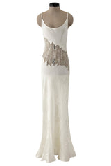 Prettiest 1990s Valentino Ivory Bias Cut Silk Lace Slip w Lace Inset & Floral Weave