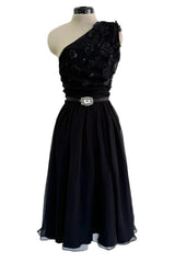 Cruise 2008 Christian Dior by John Galliano Embellished One Shoulder Black Silk Chiffon Dress