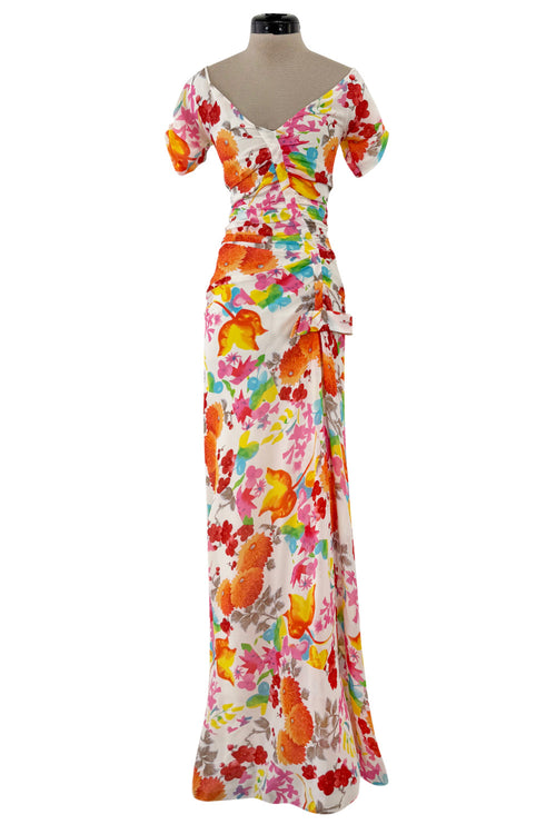 Gorgeous Spring 2006 Christian Dior by John Galliano Bright Floral Print Silk Chiffon Dress