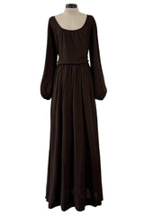 Gorgeous Fall 1975 Yves Saint Laurent Brown Silk Jersey Dress w Full Sleeves