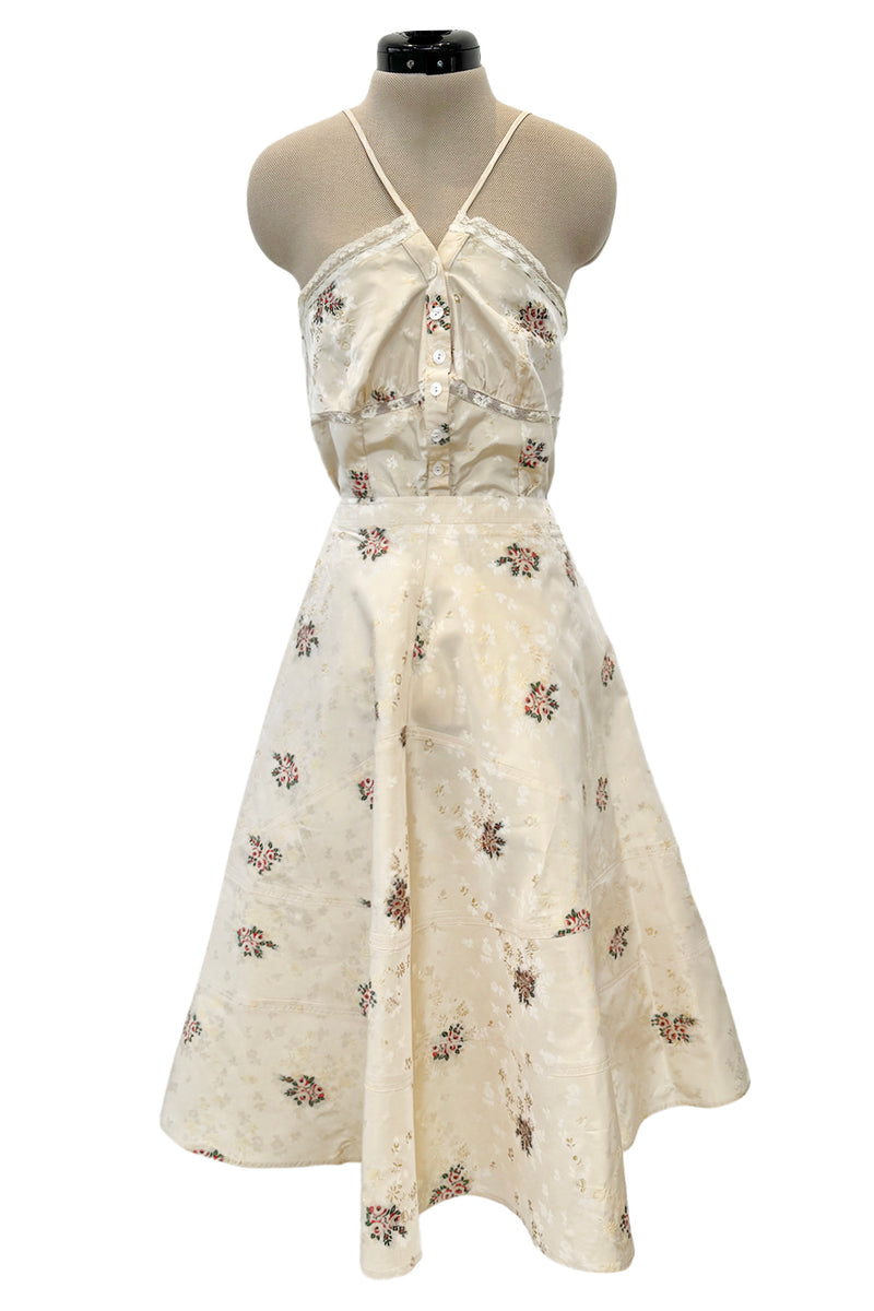 Spring 2006 Christian Dior by John Galliano Ivory Silk Top & Skirt Set w Flowers