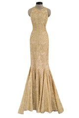 Incredible Spring 2012 Alexander McQueen by Sarah Burton Gold Lace Dress w Full Lower Skirting