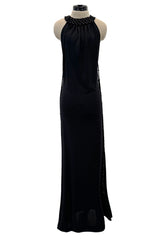 Rare Fall 1971 Loris Azzaro Black Jersey Dress w Bead & Crisscross Backless Dress