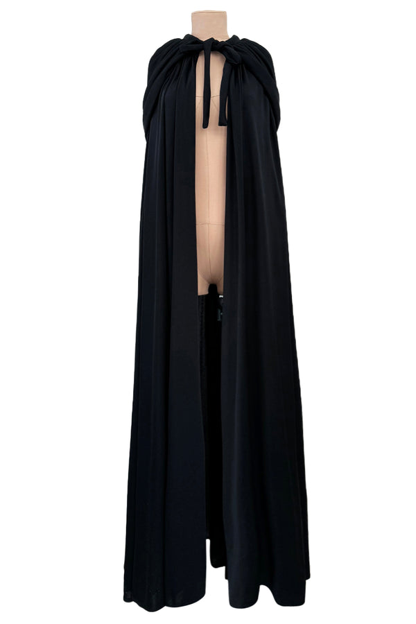 Dramatic Fall 1971 Loris Azzaro Black Jersey Full Length Cape w Hood