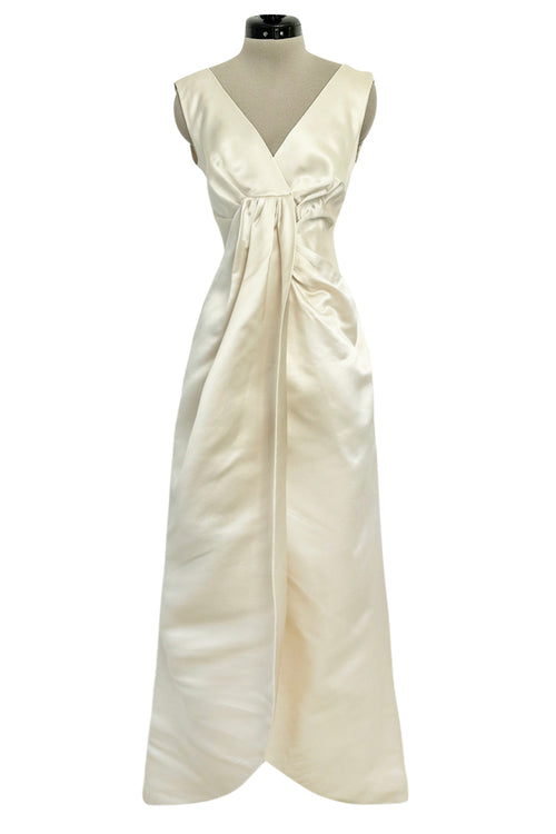 Incredible 1960s Philippe Venet Hand Made Haute Couture Ivory Silk Wrape Over Inner Structural Dress